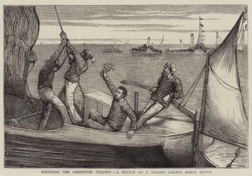 Zaokrąglanie parowca Komitetu, szkic na meczu barki żeglarskiej na Tamizie